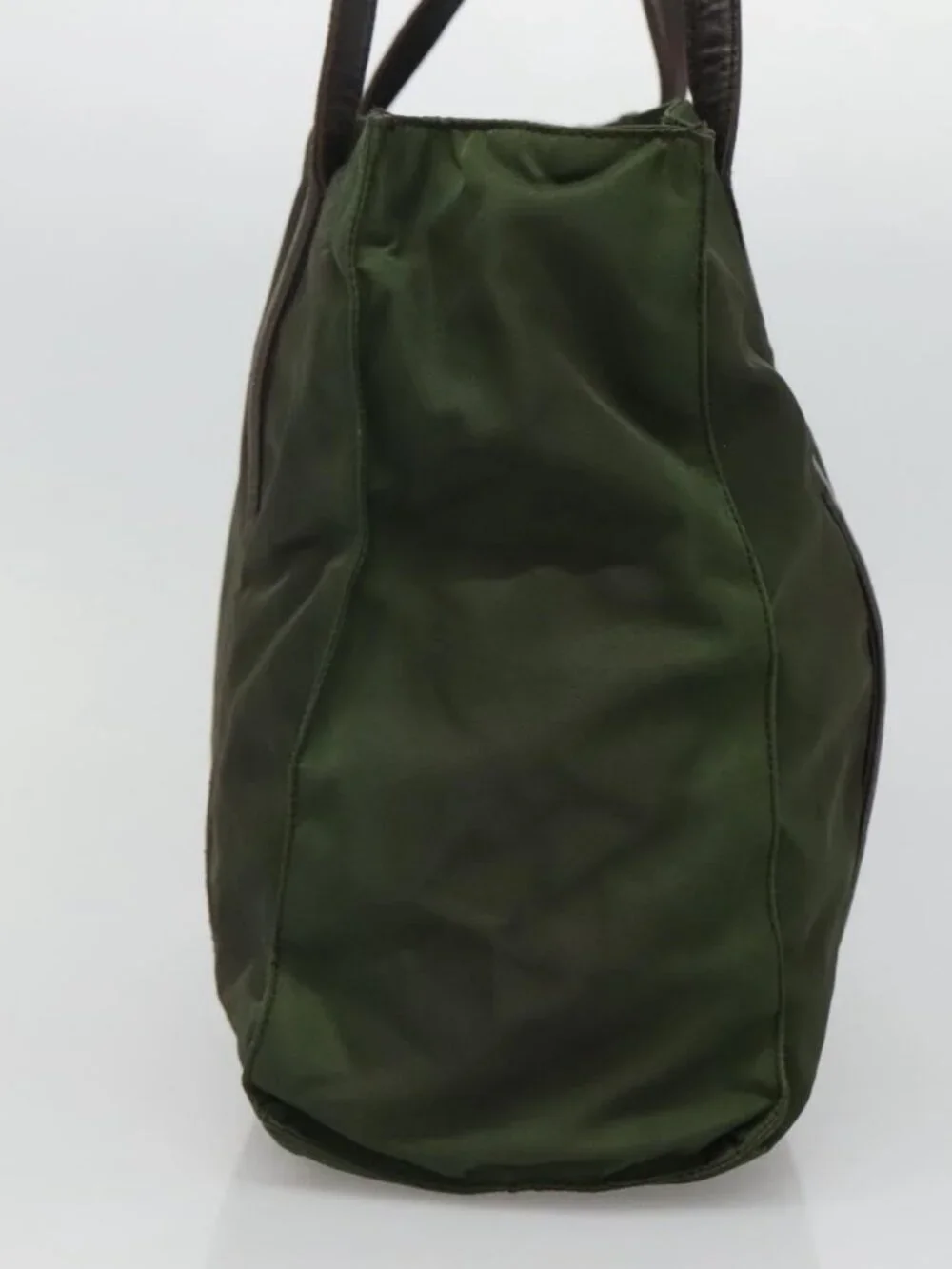 PRADA Tote Bag Nylon Khaki Brown Silver Auth bs22976